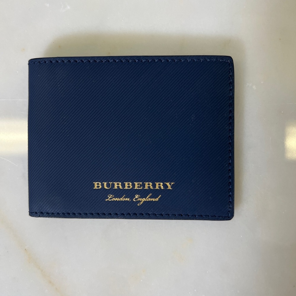 Burberry Navy Blue Bifold Slim Wallet